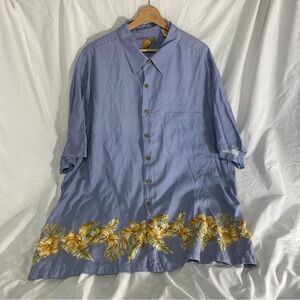 Blue Hawaiian Silk Button-Up Shirt